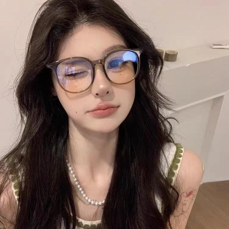 Big Face, Small Face, With Large Frame Glasses, Women'S Round Glasses Frame Can Be Myopic, With Degree, Frame, Korean Matte Plain Face