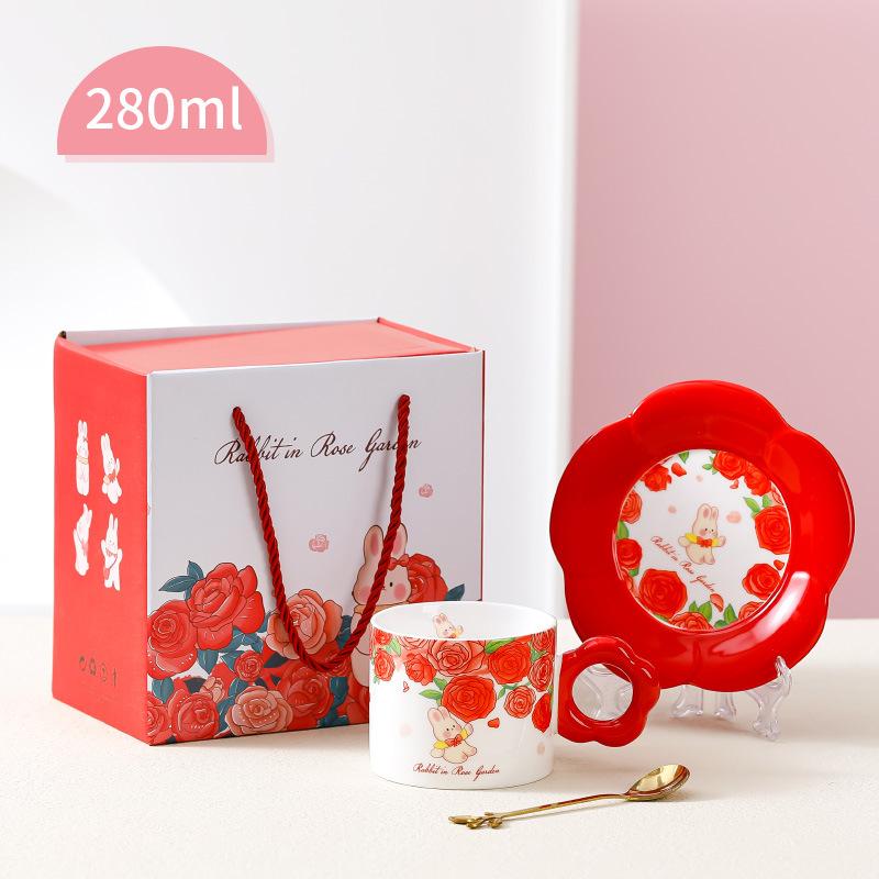High value ceramic cup Internet celebrity same cartoon tulip home office girls coffee water cup souvenir cup