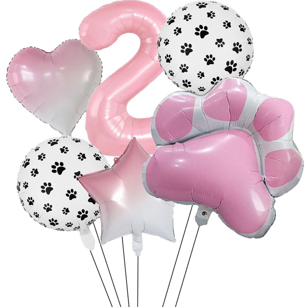 6Pcs Animal Let's Pawty Dog Cat Paw Aluminum Balloon 40 inch Pink Number Birthday Party Decor Balloon Baby Shower