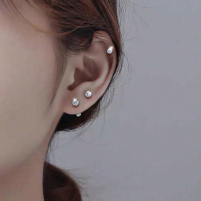 6 Stück/Set Elegante Minimalistische Damenohrringe, Titanstahl Eingelegt mit Künstlichem Zirkonia Ohrstecker, Glänzend & Praktisch für Ohrlochstechen