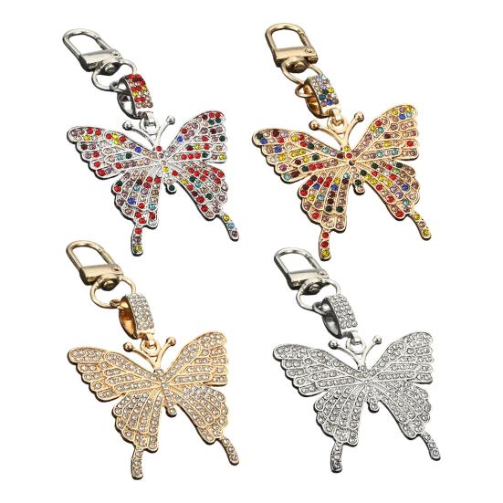 Keychain Pendant Sparkling Rhinestones Butterfly Shape Zinc Alloy Keychain Pendant with Lobster Clasp Backpack Accessory
