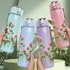 1PC Purple Wild Lavender Flower Print 750ml Color Plastic Sports Water Bottle Leakproof Flip Straw Lid Suitable for Sports Office Home Use