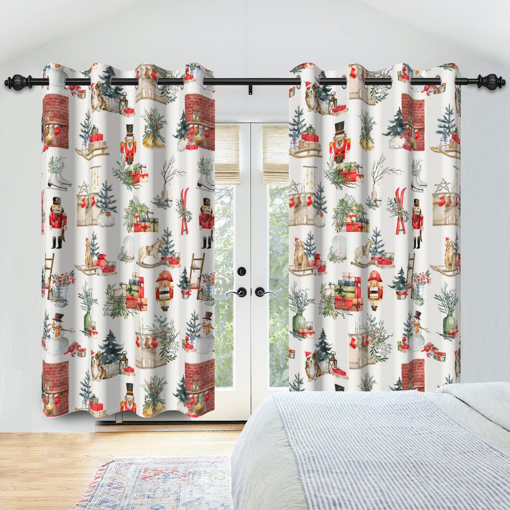 Winter Snow Scenery Blackout Curtains Snowman Pine Forest Pattern Bedroom Living Room Darkening Noise-reducing Window Curtain