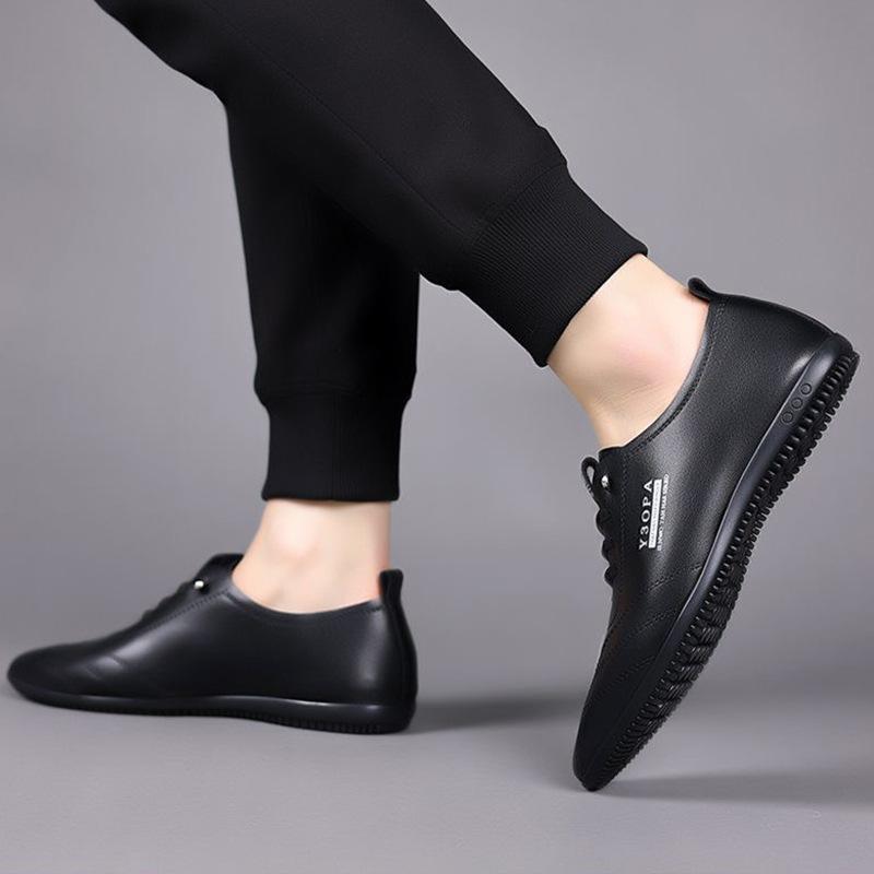 Men's Casual Leather Shoes Doudou Shoes Light Black White Work Business One Pedal Sports Leisure Lazy Shoes