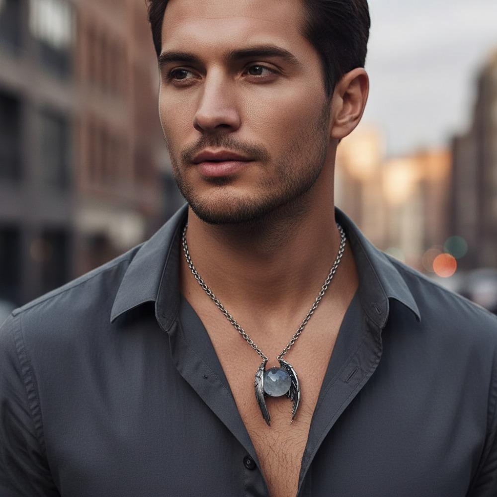 Silver Crystal Pendant Necklace Punk Ghost Wings Crystal Necklace  Jewelry Accessory