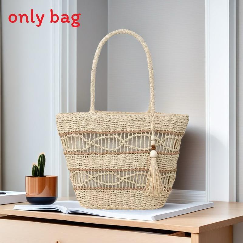 Simple Color Blocking Ripple Pattern Women Woven Tote Bag For Casual Daily Use