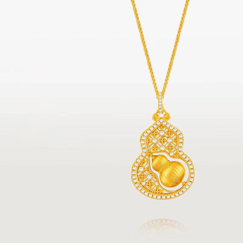 New Chinese Style Rhinestone Carved Gourd Pendant Necklace for Women