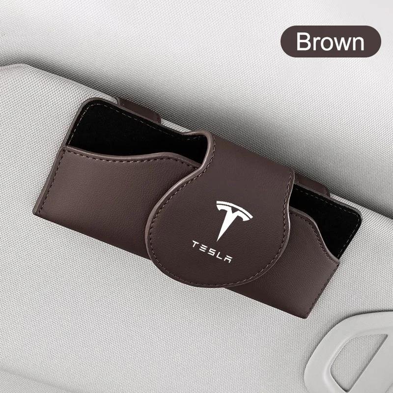 

Car Sticker Tesla New Leather Car Glasses Case Sunglasses Storage Box Clip For Tesla Model 3 Model S X Model Y Roadster SpaceX A
