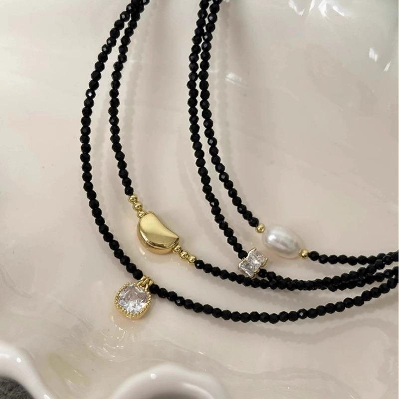 Tourmaline Pearl Collar Chain - Simple and Retro Necklace for Women, Light Luxury, Niche Bead Necklace Accessory