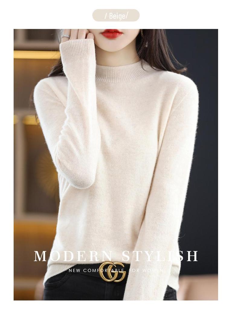 Women's Cashmere Half-Turtleneck Sweater - Thick, Loose, All-Match Wool Knit Pullover for Autumn and Winter