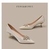 Bridal Shoes Women 2026 New French Rhinestone Pointed Toe Kitten Heel