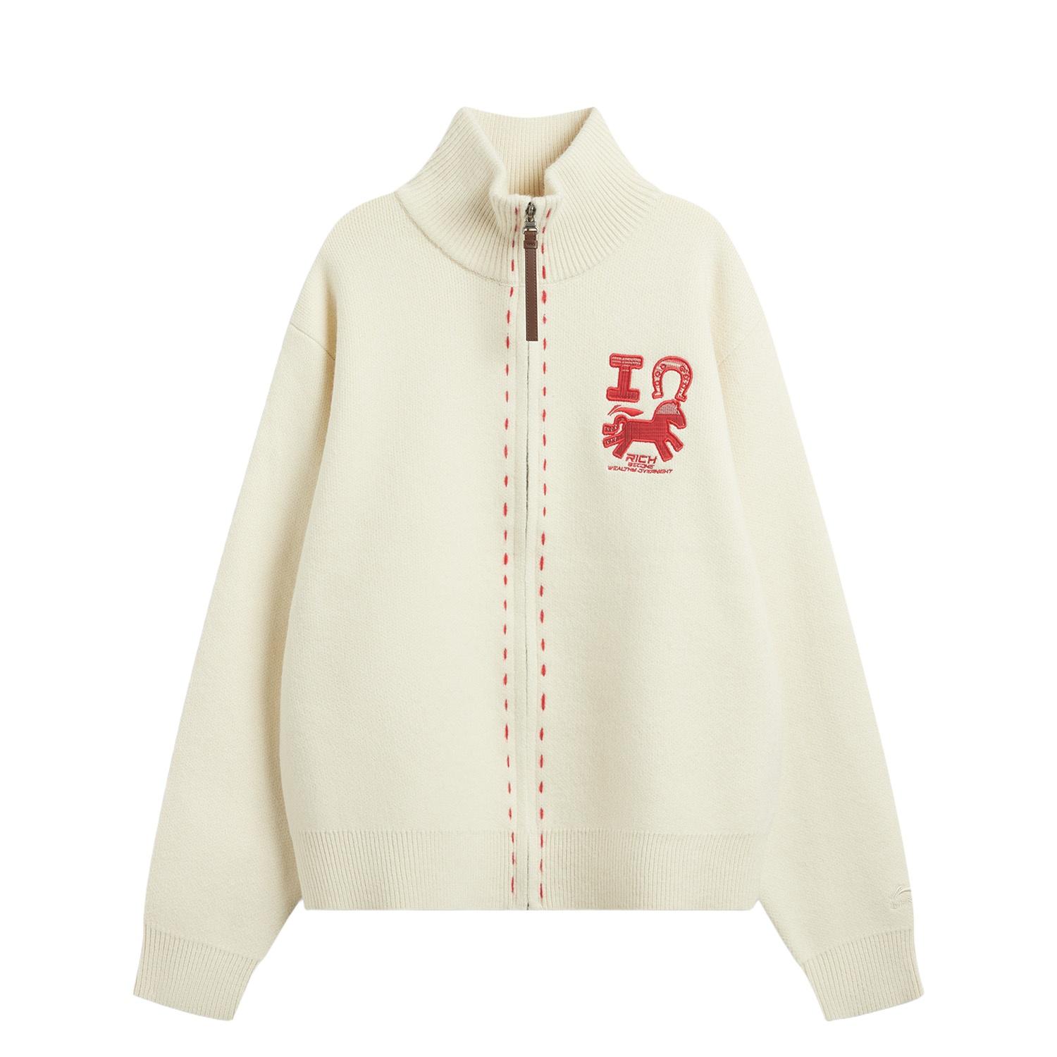 Li-Ning Серия Спортивный Стиль Стойка Воротник Вышитый Узор Пара Вязаный Свитер Унисекс свитер AMBW201-1 M