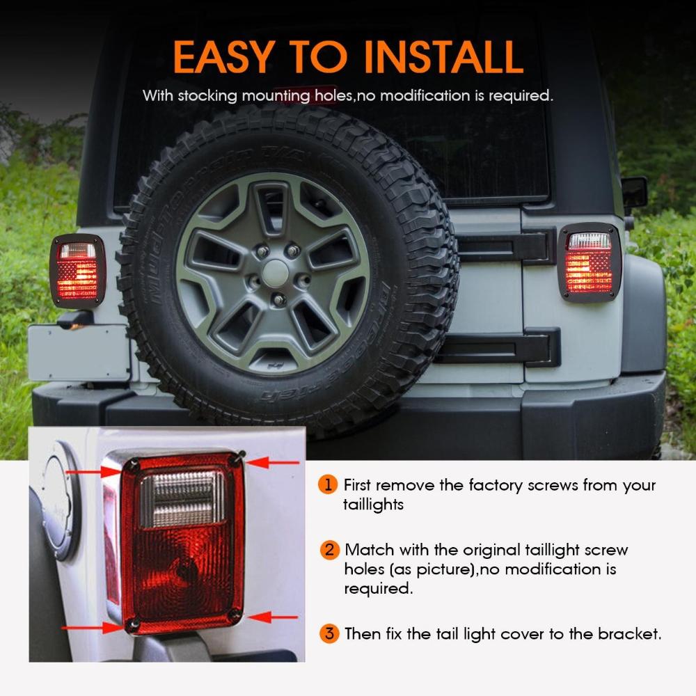 For Jeep Wrangler TJ YJ 1987-2006 Tail Lght Cover Frame Rear Lamp Hood Aluminum Protector Guard Shell U.S. Flag Shape Hollow Out