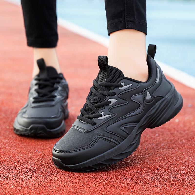 Autumn leather waterproof shoes women's versatile simple casual shoes black lightweight sports shoes children