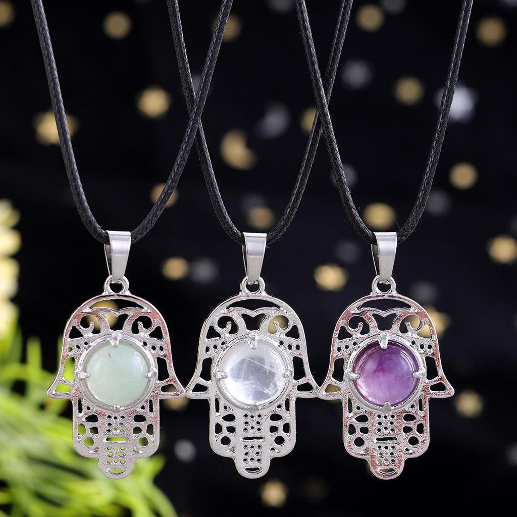 Amethyst Rose Quartz Tiger's Eye Fatima Hand Pendant