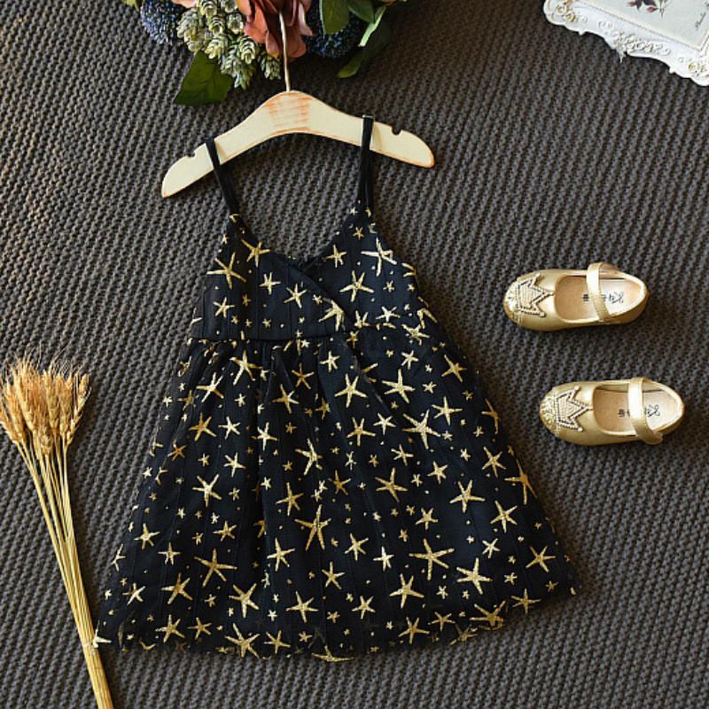 Nowa sukienka księżniczki dla dziewczynek na wiosnę i lato Dziecięca sukienka na ramiączkach w gwiazdki Sukienka dziecięca