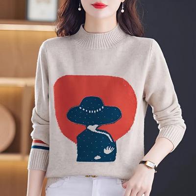 Autumn and Winter Women's Outer Sweater New Style Pullover Loose Half Turtleneck Knitted Top Thickened Bottoming Shirt