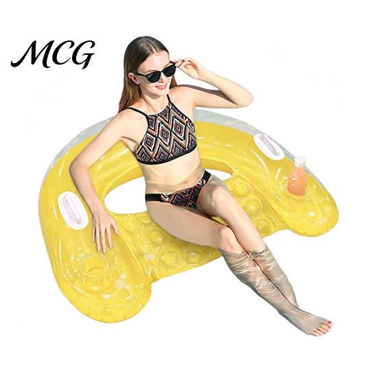 Blow-Up Lounge Chair U-shaped Inflatable Pool Float for Adults, Floating with Cup Holder Drink Holder, Swimming Party Beach Lake Essentials