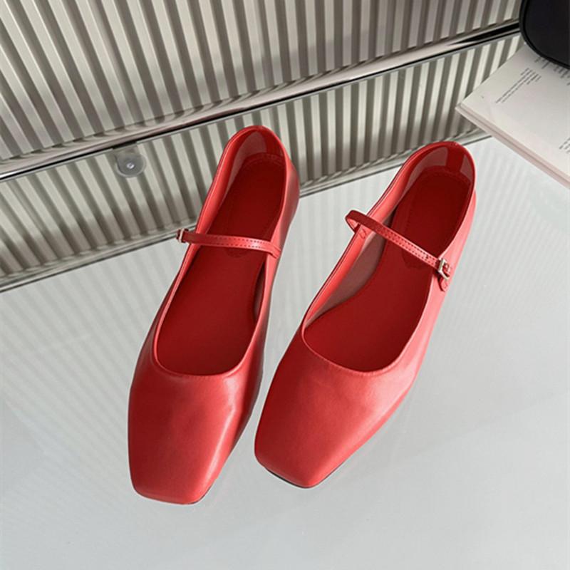 

Bailamos Women Casual Ballet Flats Shoes 2025 Ins Real Leather Buckle Strap Soft Square Toe Low Heels Office Shoes Mujer 35