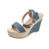 One word with slope heel open-toed high-heeled sandals women's large size waterproof table cloth cool slippers