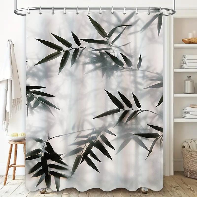 

Modern Bamboo Leaves Waterproof Shower Curtain Heat Resistant Machine Washable Non-Transparent 180X180Cm 90X180cm(35x70in)
