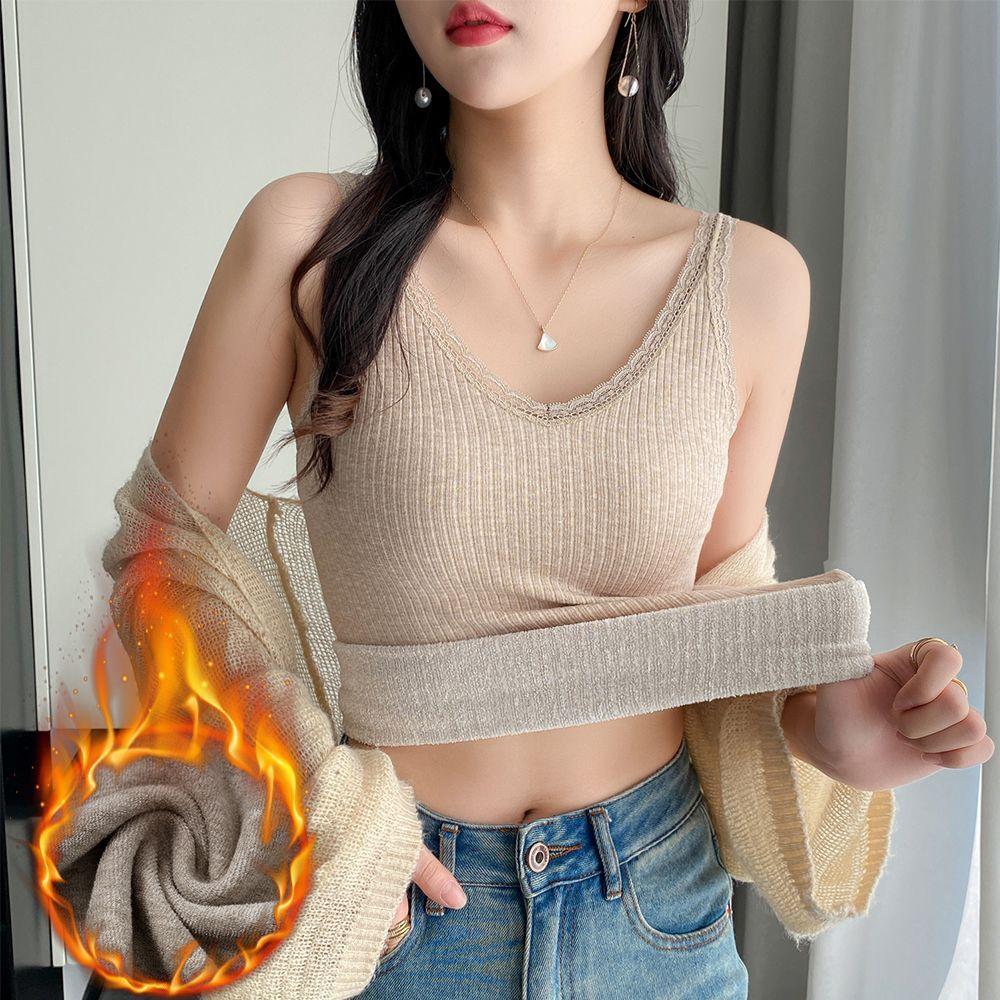 Woman Seamless Vest Bralette One Piece with Pad Solid Color Brassiere No Wire Seamless Vest Keep Warm