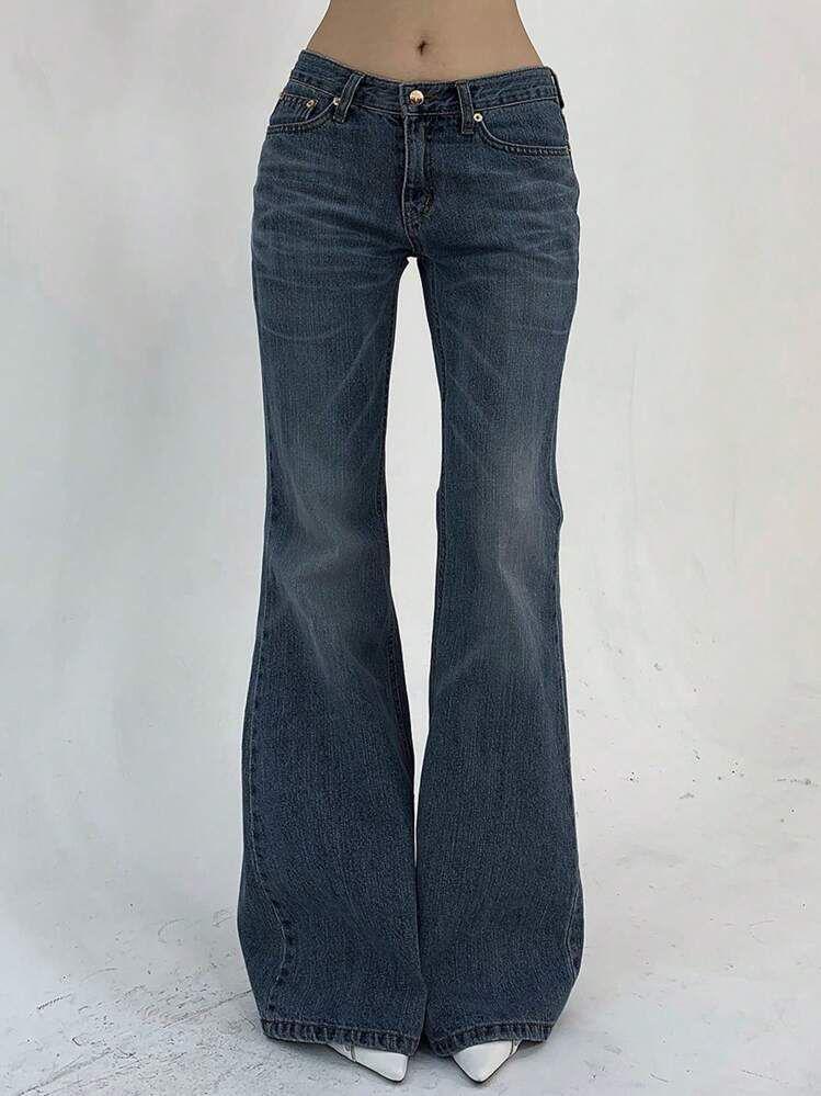 Women's Low Rise Bootcut Jeans Slim Fit American Retro Streetwear Washed Stretch Denim Flare Long Pants