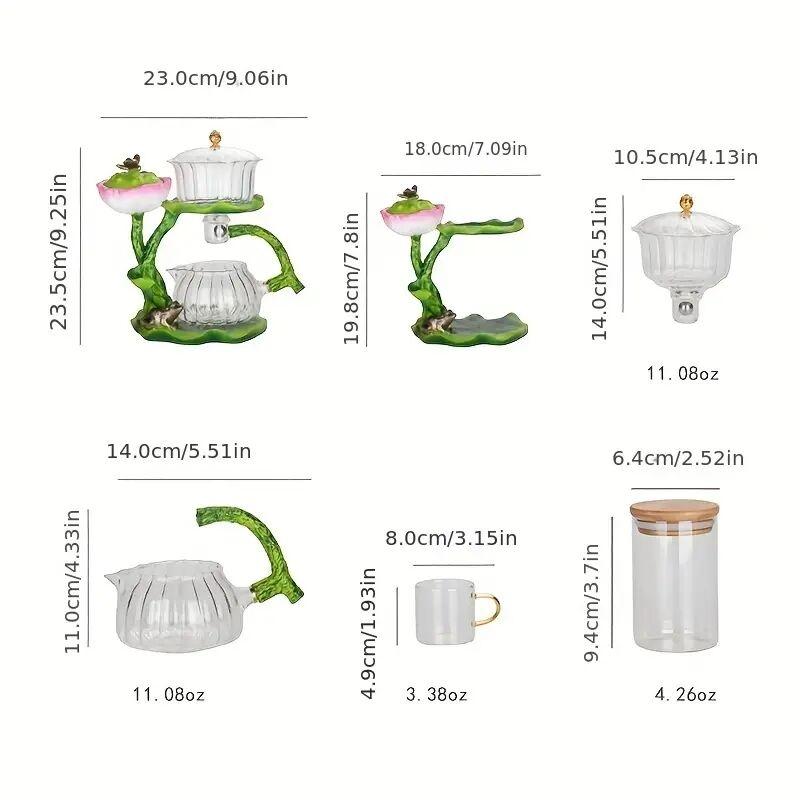 1 set of magnetic lazy tea set - Creative Lotus automatic glass teapot, tea cup, tea can, tea tray Chinese Kung Fu tea set