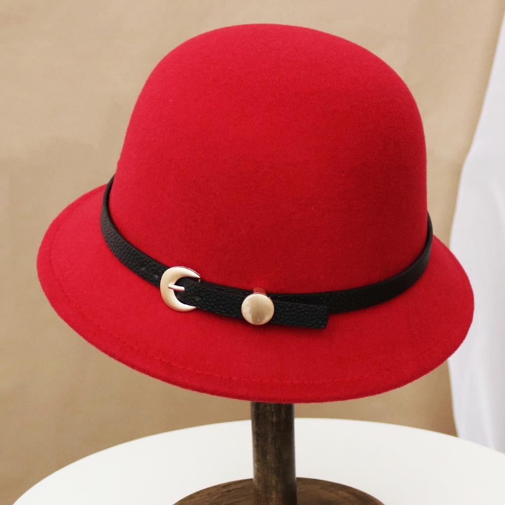 Hat Women's Autumn and Winter Wool British Thermal Basin Hat Foreign Style Short Brim Show Small Face Foldable Bucket Hat Tide