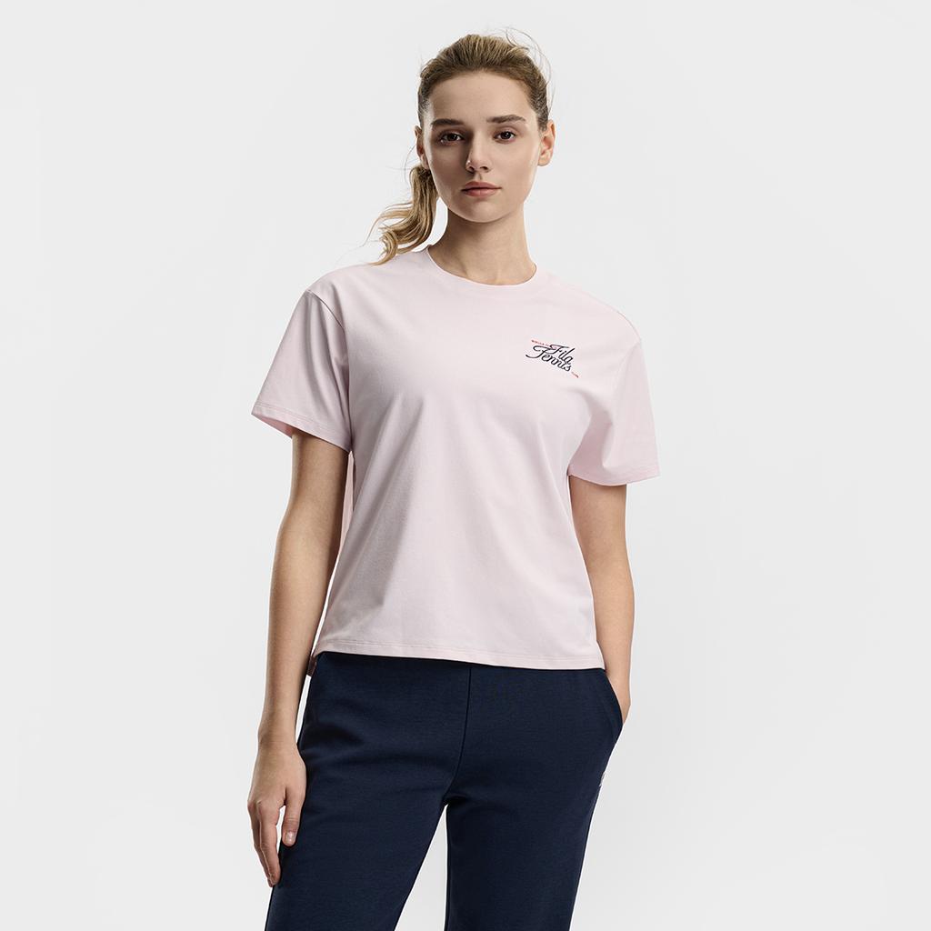 Fila Tennis Fashion Minimalist Classic Retro Sports Casual Comfortable Versatile Short Sleeve T-Shirt Women Tops Lotus-Pink A11W613102FPK