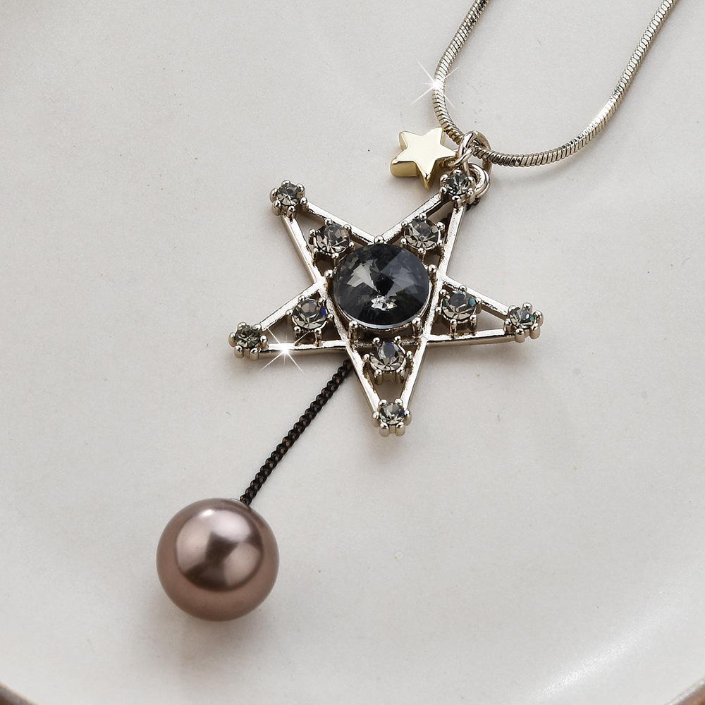 Fashion Starry Lane Four Seasons Chain Zircon Star Pendant Pearl Sweater Chain Long Necklace