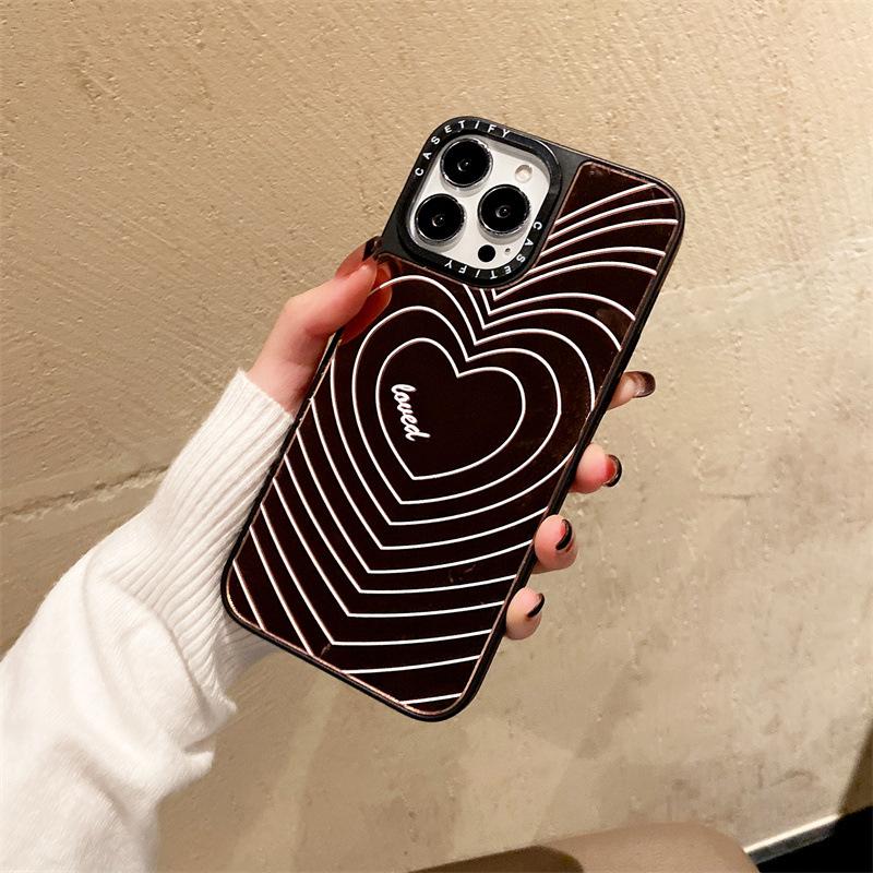 Ins Korea Cute Pink Love Heart Graffiti Mirror Phone Case For iPhone 13 12 11 Pro Max X Xs Max Xr 7 8 Puls Luxury Hard Cover
