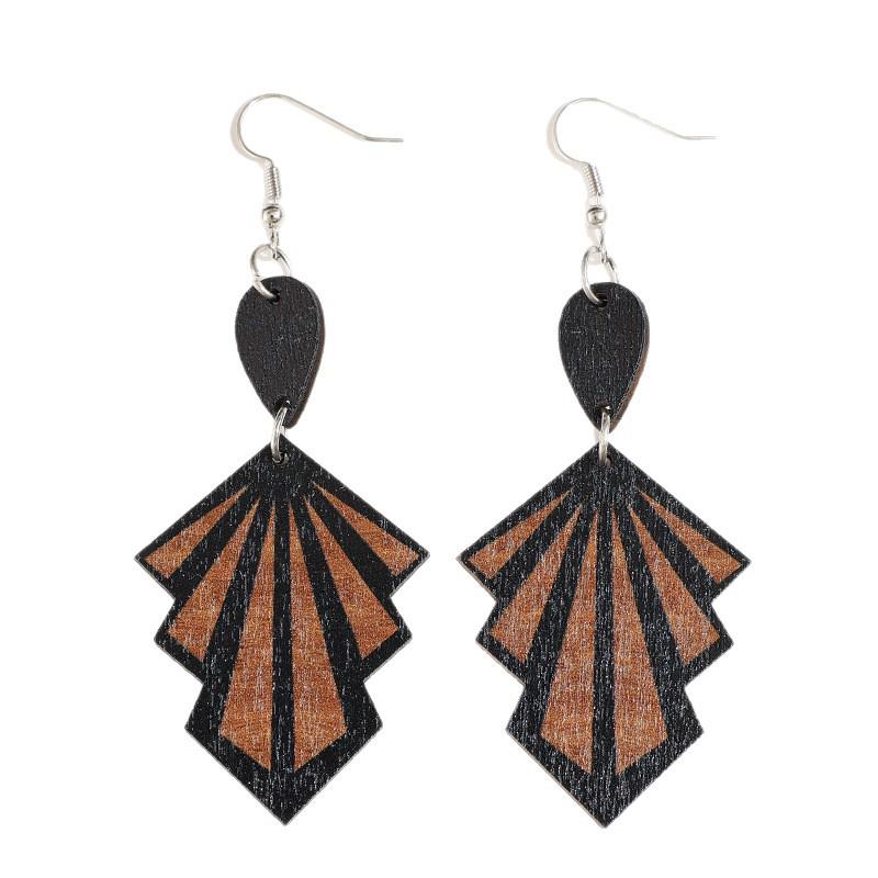 Western Wind Geometric Flower Wooden Dangle Earrings for Women