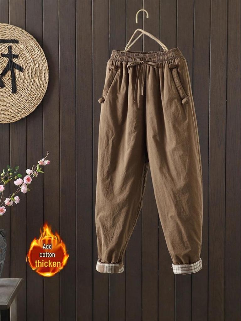 Winter Übergröße Elastischer Bund Hoher Bund Gesteppte Baumwollhose für Damen