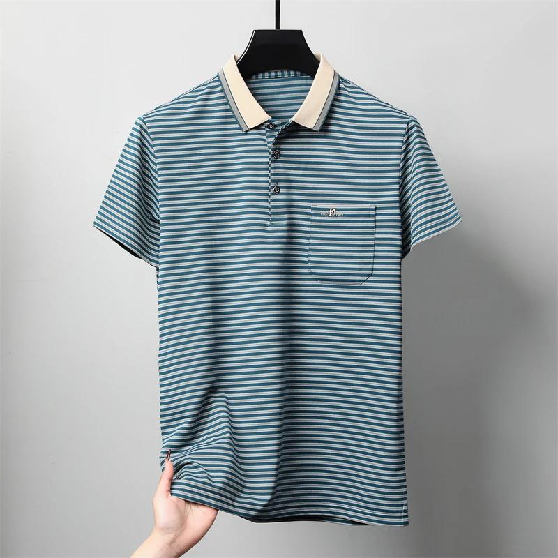 Heren Casual en Modieus Gestreept Polo Shirt met Korte Mouwen Zomer Comfortabel Zweetabsorberend Ademend en Veelzijdig Top 3XL groen