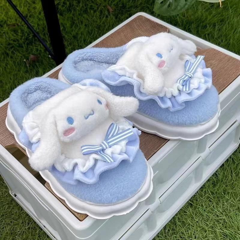 Hello Kitty Women's Winter Cotton Slippers - Cute Velvet Fur Heel 2024