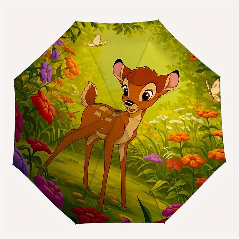 1 Auto Open Bambi, Forest Themed Colorful 8-rib Portable Umbrella for Men and Women, A Compact Commuting Companion Suitable for Daily Drinki