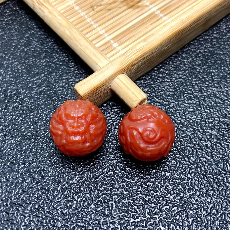 Red Agate Waking Lion Walnut Dragon Bead Carved Wenwan DIY Bracelet Accessories