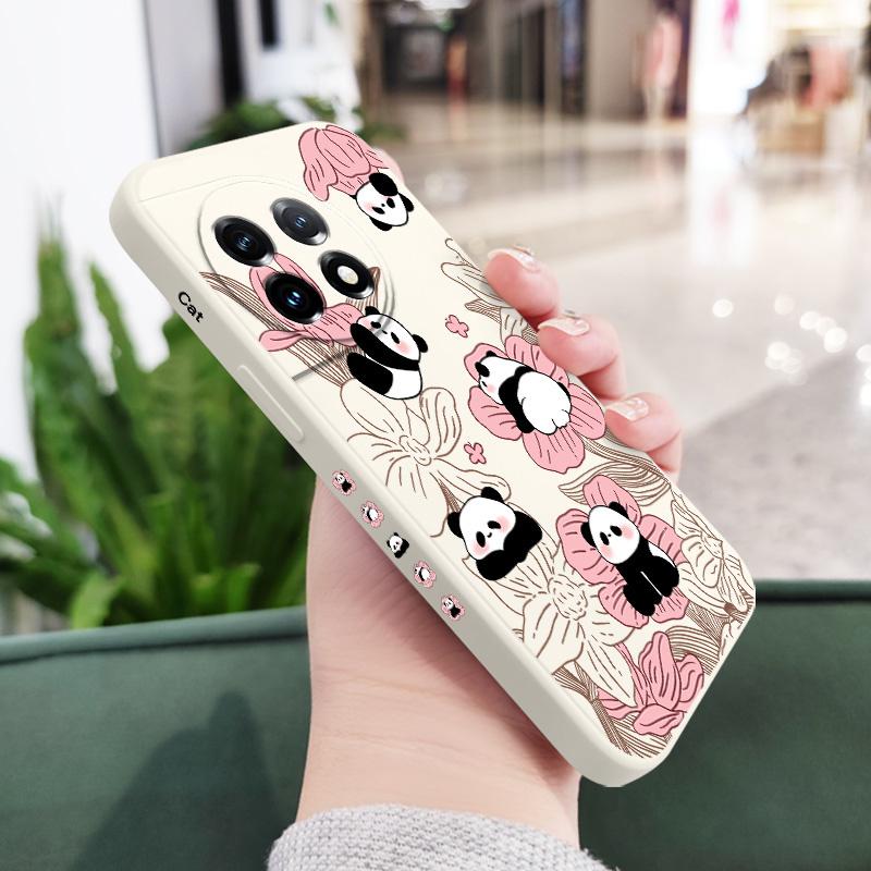 Flower Panda Phone Case For Oneplus 13 13R 12 12R 11 11R 10 10R 10T 9R 9RT 9 8T 8 7 7T Pro 5G Liquid Silicone Cover
