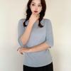 Modal Spliced O-neck T-shirt Half Sleeves Solid Color Women Base Layer Top Slimming Undershirts Basic Tee Tops All Match