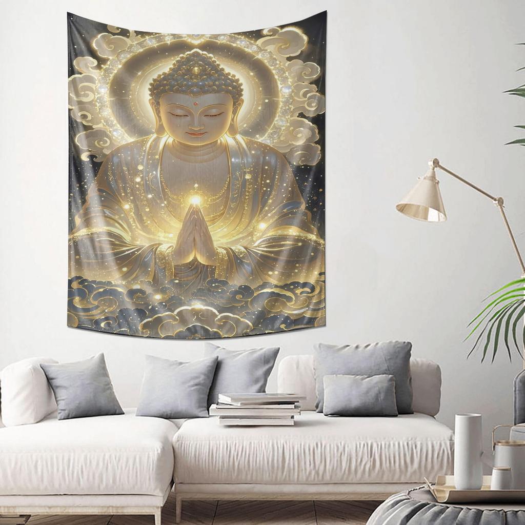 Golden Halo Buddha Wall Hanging  Home Decor Tapestry for Wall Art