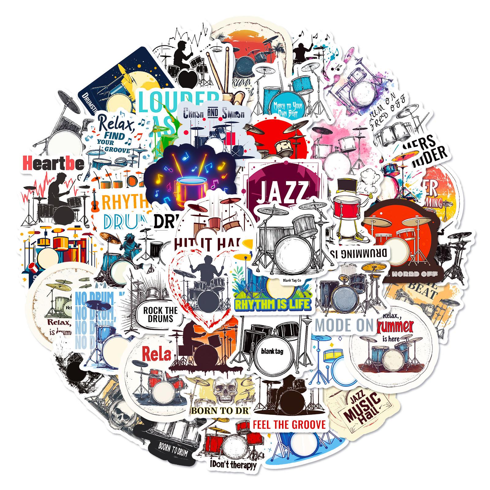 

New 50 Rock Instruments Drum Set Cartoon Graffiti Decals Creative Trend Decorative Decals Premium