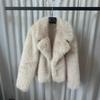 Damen Lapel Kragen Langarm Kunstpelzmantel Lockerer Schnitt Lässige Winter Kurze Jacke