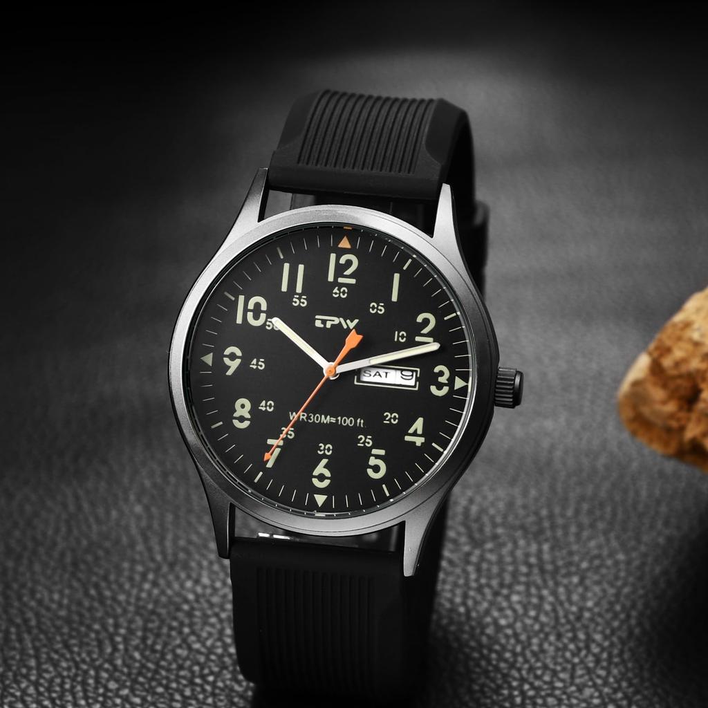 Men's Military Watch with Rubber Strap, Waterproof, Luminous Analog Display, Calendar, Quartz Movement, and Sports Watch - Fashionable Accessory for