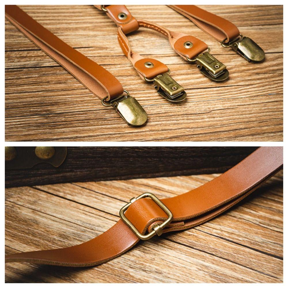 Retro Suspenders for Men Black Suspender Clip Simple Leather Suspenders  Business