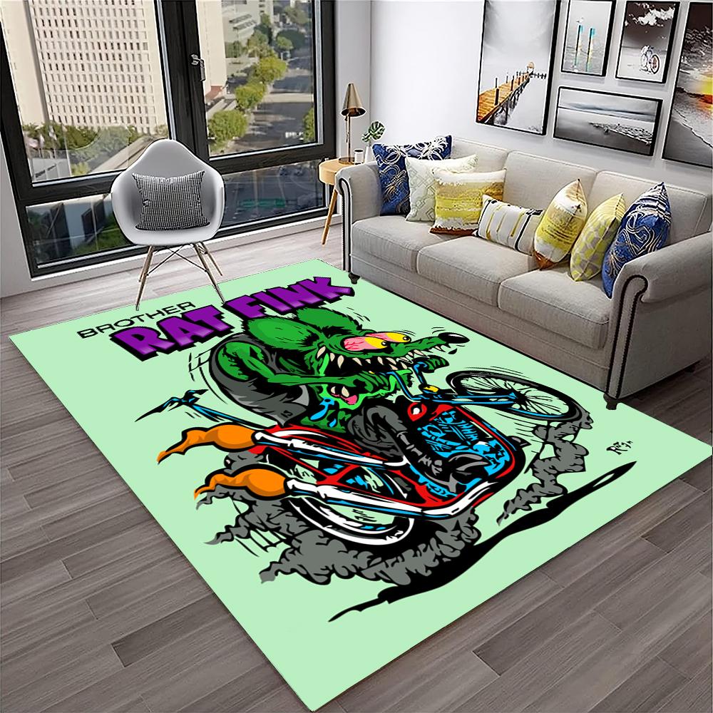 3D Funny Rat Fink Cartoon Movie Koberec pro domácí obývací pokoj Ložnice Pohovka Rohožka Dekor, dětský koutek Koberec Protiskluzová podložka na podlahu