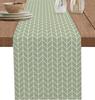 Sage Green Geometric Linen Table Runner Dresser Scarf Table Decor Modern Geometric Stripes Table Runners for Holiday Party Decor
