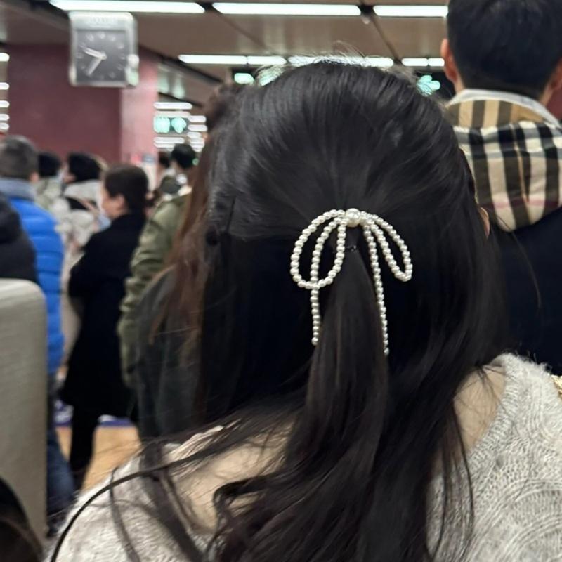 Artificial Pearls Bowtie Hairpin Duckbills Clip Barrettes Braids Clip Hair Decors