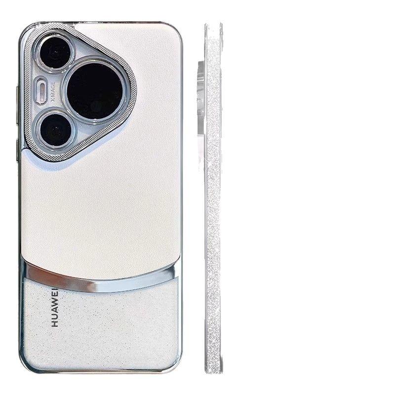 Luxury Transparent PC Phone Case Pura 70 Pro With Matte Leather Texture Glitter Accent Shockproof Anti-Fingerprint