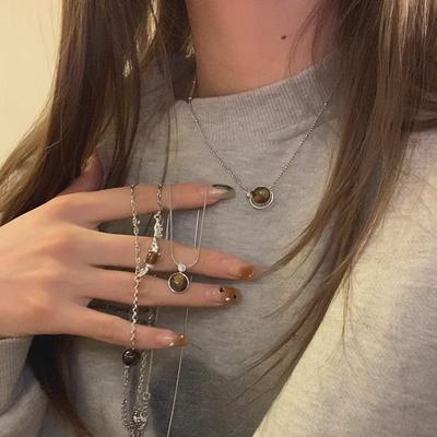 2024 Elegant Women's Tiger Eye Bead Necklace: High-End, Cold Style, All-Match Clavicle Chain